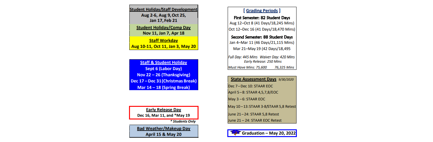 District School Academic Calendar Key for Lampasas H S