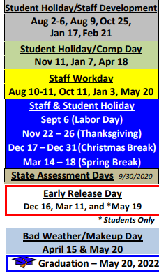 District School Academic Calendar Legend for Lampasas Middle