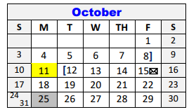 District School Academic Calendar for Hanna Springs Int for October 2021