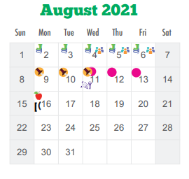 District School Academic Calendar for Pierce Elementary School for August 2021
