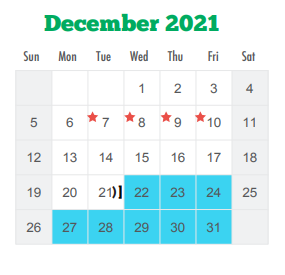 District School Academic Calendar for H B Zachry Elementary School for December 2021