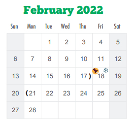 District School Academic Calendar for Dovalina Elementary School for February 2022