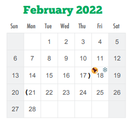 District School Academic Calendar for F S Lara Academy for February 2022