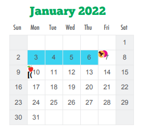 District School Academic Calendar for Ryan Elementary School for January 2022