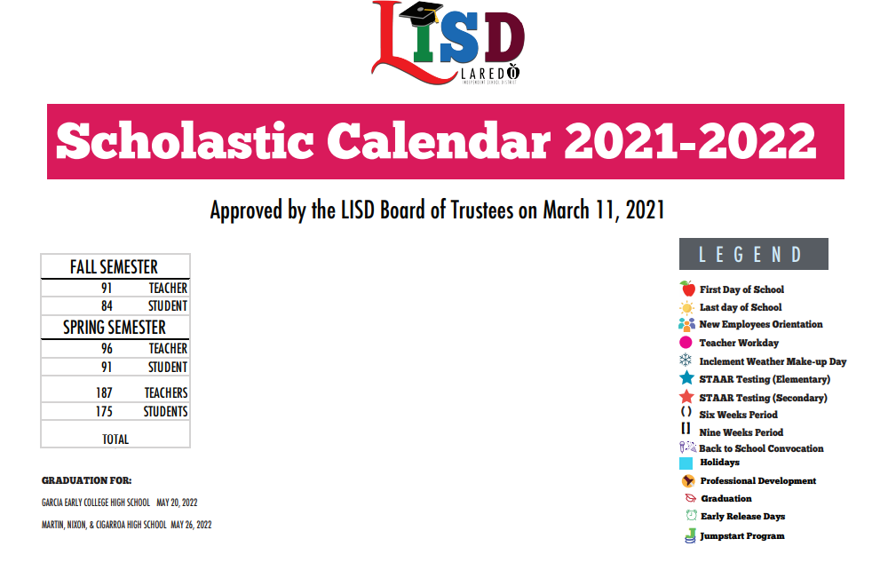 Laredo Isd Calendar 2022 2023 J Kawas Elementary - School District Instructional Calendar - Laredo Isd -  2021-2022