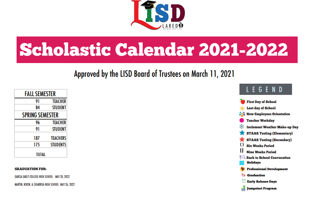 Leyendecker Elementary School - School District Instructional Calendar - Laredo  Isd - 2021-2022