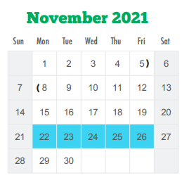 District School Academic Calendar for Christen Middle School for November 2021