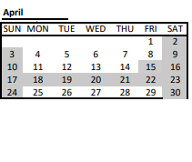 District School Academic Calendar for James F Hennessey for April 2022