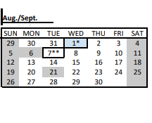 District School Academic Calendar for James F Hennessey for August 2021