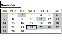 District School Academic Calendar for Lawrence Central Jr Hi for November 2021