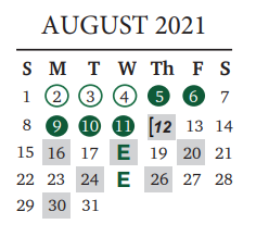 District School Academic Calendar for Cedar Park High School for August 2021
