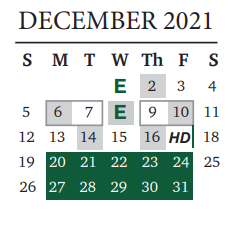 District School Academic Calendar for Cedar Park High School for December 2021