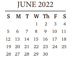 District School Academic Calendar for Cedar Park High School for June 2022