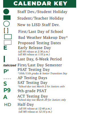 District School Academic Calendar Legend for Cedar Park High School