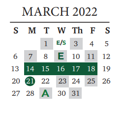 District School Academic Calendar for Cedar Park High School for March 2022