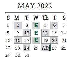 District School Academic Calendar for Cedar Park High School for May 2022