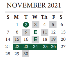 District School Academic Calendar for Cedar Park High School for November 2021