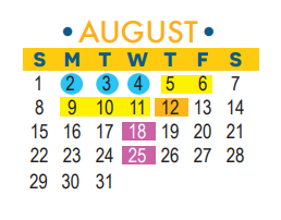 District School Academic Calendar for Westside Elementary for August 2021