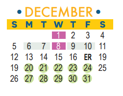 District School Academic Calendar for Parkside Elementary School for December 2021