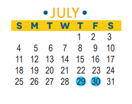 District School Academic Calendar for Running Brushy Middle School for July 2021