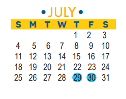 District School Academic Calendar for Whitestone Elementary School for July 2021