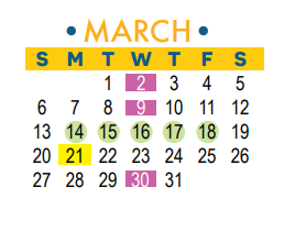 District School Academic Calendar for Westside Elementary for March 2022