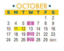 District School Academic Calendar for Reed Elementary for October 2021