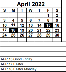 District School Academic Calendar for Allen Park Elementary School for April 2022