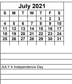 District School Academic Calendar for Trafalgar Elementary School for July 2021