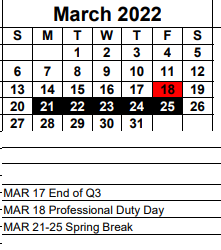 District School Academic Calendar for Allen Park Elementary School for March 2022