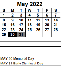 District School Academic Calendar for Christa Mcaulliffe Elementary for May 2022