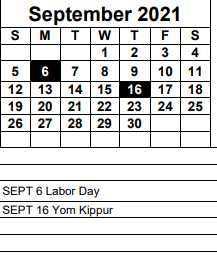 District School Academic Calendar for Dunbar Community School for September 2021