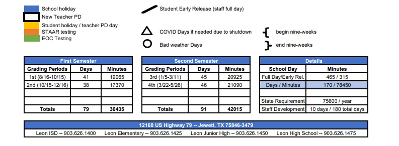 District School Academic Calendar Key for Leon High School