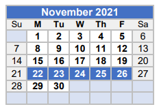 District School Academic Calendar for Leon Elementary for November 2021