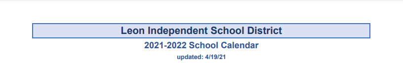 District School Academic Calendar for Leon Junior High