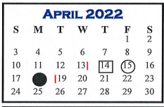 District School Academic Calendar for Leonard Intermediate School for April 2022