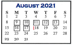 District School Academic Calendar for Leonard Intermediate School for August 2021