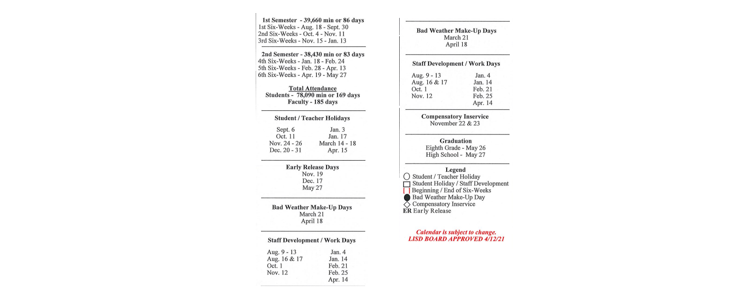 District School Academic Calendar Key for Leonard Elementary