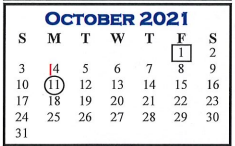 District School Academic Calendar for Leonard High School for October 2021