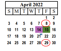 District School Academic Calendar for Levelland Academic Beginning Cente for April 2022