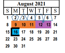 District School Academic Calendar for Levelland Middle for August 2021
