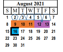 District School Academic Calendar for South El for August 2021