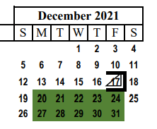 District School Academic Calendar for Cactus Elementary for December 2021