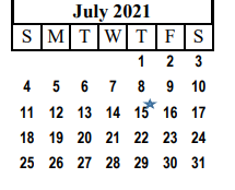 District School Academic Calendar for South El for July 2021
