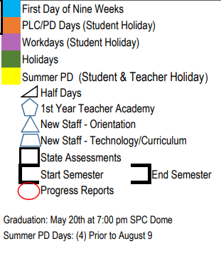 District School Academic Calendar Legend for Levelland J H