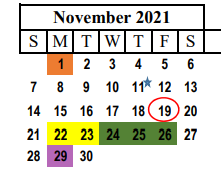 District School Academic Calendar for South El for November 2021