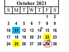 District School Academic Calendar for South El for October 2021