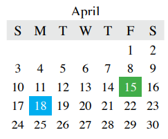 District School Academic Calendar for Middle School #15 for April 2022