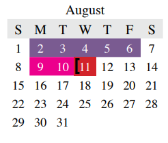 District School Academic Calendar for Parkway Elementary for August 2021