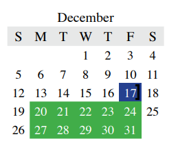 District School Academic Calendar for Central Elementary for December 2021